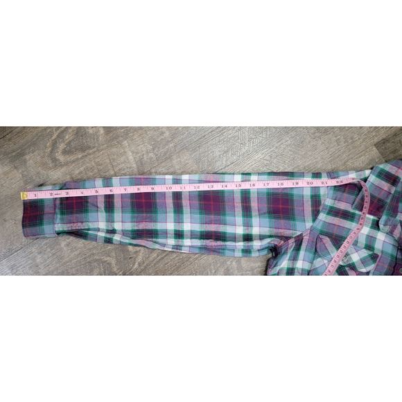 Eddie Bauer Button Down Flannel Women's S Petie Plaid Purple & Green 100% Cotton - Picture 11 of 15